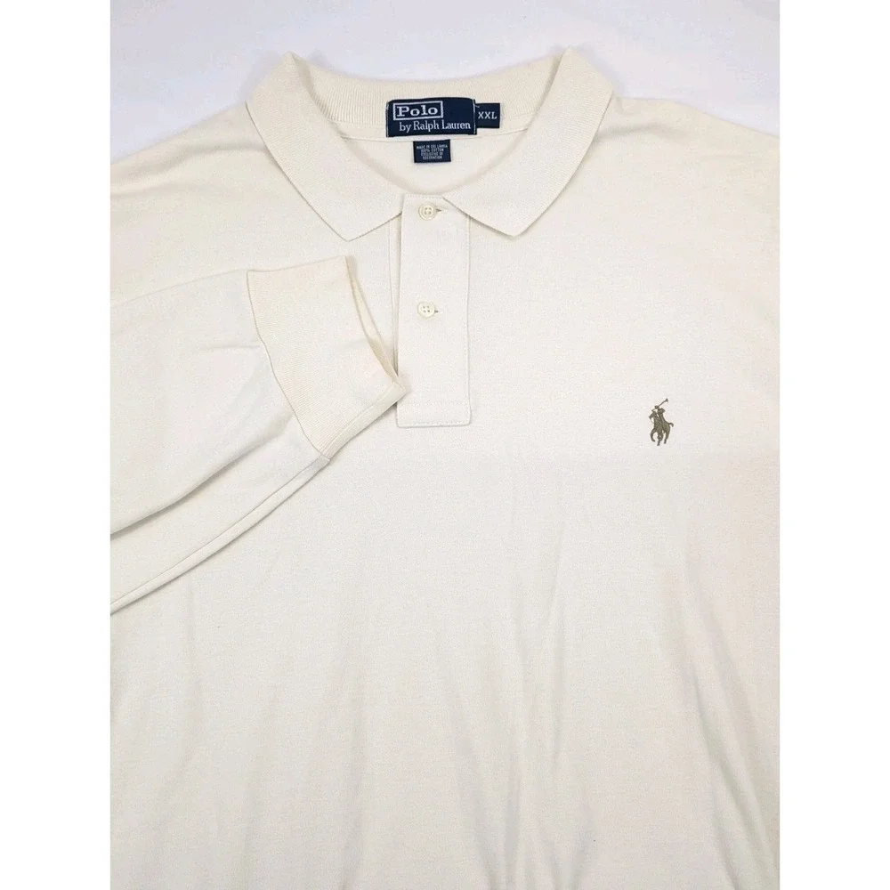 Polo Ralph Lauren‎ Mens XXL Cream Off White Long Sleeve Cotton Pique Polo Shirt